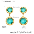 Golden stainless steel earrings with green glass stones in a vintage round design - Gold - Lake Blue Stone (TXF508)