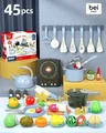 45-piece kids kitchen toy set in blue and yellow with realistic cooking accessories - 45PCS Blue Kitchen Set with Induction Cooker