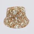 Detailed view of reinforced stitching on brim of marble pattern sun bucket hat - M (56-58cm) / Brown Orange Camo Print (20#)