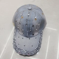 Light blue denim baseball cap with silver rhinestones and teardrop heart patterns - Adult, Adjustable / Light Blue Denim Raindrops