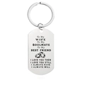 Detail of silver stainless steel dog tag keychain with engraved romantic quote for wife - AY011 (To My Wife - Rings)