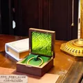 Black walnut jewelry box with green glass top and velvet interior, size 11x11x5cm - Black Walnut Green Begonia Vintage Green Bracelet Box Type A
