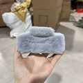 Plush rectangular hair claw clip in grey faux fur finish for autumn and winter styling - Large Grey (approx. 12cm)
