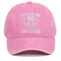 Detail of pink washed cotton baseball cap with 90 years birthday embroidery - Adjustable / Pink