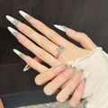 Pink lace press-on nails with golden butterfly charms and sparkling diamond accents - Large (L) / 492-Stiletto