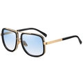 Zwarte en gouden aviator zonnebril met blauwe verloopglazen en dubbele metalen brug - Zwart Goud Frame Gradiënt Blauwe Lenzen