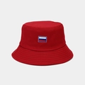 Détail du chapeau bob rouge en coton avec broderie du drapeau et bord surpiqué - M (56-58cm) / Bordeaux