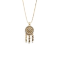 Collana acchiappasogni dorata con ciondoli a piuma e cristalli su sfondo bianco - Acchiappasogni Oro (Zircone Bianco)