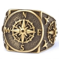 Vintage gold compass ring for men with polished finish and black antique details - US 7 / Gold