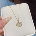 Titanium steel clover necklace in gold with white mother of pearl and crystal inlay - X446 Gold Titanium Steel - True Gold Color Preservation