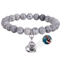Custom photo projection bracelet with 8mm grey map stone beads and heart pendant - Map Stone