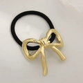 Chic gold metal bow hair tie with black high-elastic band for elegant women styling - Hollow Bowknot Gold