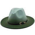 Wide brim wool fedora hat featuring a green gradient finish and leather buckle band - M(56-58cm) / Light Green Dark Green Gradient Style (10)