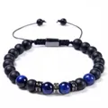 Braided adjustable bracelet with matte black onyx and blue tiger eye beads - Style-3 (Black & Blue Sparkling Stone) / To My Man