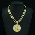 Iced out gold Gemini zodiac medallion pendant with Cuban chain for men's hip hop style - Gemini with 18inch Cuban Chain / Gold