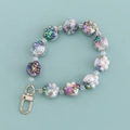 White iridescent cat paw beaded keychain with rainbow luster and silver metal clasp - White Rainbow Luster Paw Style (B345-7)