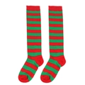 Detail showing red and green knitted stripe pattern on Christmas over-the-knee socks - One Size (7-12Y) / Red Green Stripes