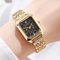 Élégante montre à quartz carrée dorée avec cadran noir et bracelet à maillons chic - Cadran Noir Boîtier Doré