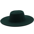 Detailed texture of dark green wool felt bolero hat with wide flat brim and oval top - M (56-58cm) / Dark Green