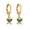 18K gold-plated copper butterfly hoop earrings with green marquise-cut zircon stones - Gold Butterfly Earrings / Gold/Green/White
