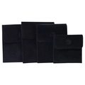 Set of four black velvet jewelry pouches with snap buttons in various sizes - No.1 7×7cm / Black