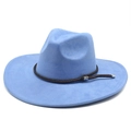 Detail of light blue wide brim fedora with brown braided rope and silver metal trim - M (56-59cm) / Azure Blue Suede