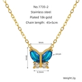 Collier papillon en acier inoxydable plaqué or 18k avec pendentif en zircon bleu clair - Bleu