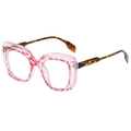 Modische große quadratische Brille mit rosa gepunktetem Rahmen und Schildpatt-Bügeln - C1 Rot Pink Leopard Transparent Rahmen Schildpatt Bügel
