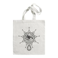 Weiße Canvas-Einkaufstasche mit schwarzem Evil-Eye- und Diamant-Linienkunstdruck - E221-Allsehendes Auge Diamant Anhänger