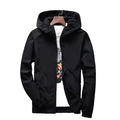 Men's casual black hooded zip-up windbreaker jacket set with a white graphic t-shirt - S / Black