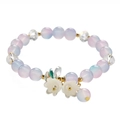 Exquisite pearl and sea blue beaded bracelet with white flower charms in lavender and blue - S033 - Glass Imitation Magnolia Lily Of The Valley Bracelet - Pink Blue #sz244
