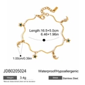 Detail of 18K gold stainless steel bracelet with blue star and moon zircon charms - Star and Moon Wave Chain Stainless Steel Bracelet (JDB0205024)