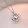 Elegant rotating silver flower pendant necklace with central crystal and pave petals - X1457 Steel Rotating
