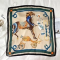 Elegant square silk scarf with classic horse carriage pattern in green and beige finish - Green Black Border