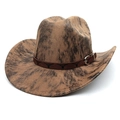 Distressed brown snake print western cowboy hat with embossed bull head leather band - M(56-58cm) / Tie-dye Khaki