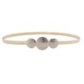 Elastic gold metal spring belt for women with three rhinestone-encrusted round discs - Triple Disc Rhinestone Style(z276-3)