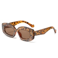 Tortoise shell rectangular sunglasses with silver rhinestones and brown lenses - Leopard Frame / Tea Lens
