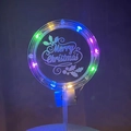 Close-up of LED glowing Merry Christmas acrylic cake topper with colorful festive lights - Style 4 Multi-color Light