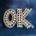 Elegant rose gold OK letter brooch with lustrous pearls and sparkling rhinestones - OK Letter Brooch