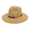 Cappello di paglia unisex con fascia decorativa marrone e fibbia in metallo dorato - M (56-58cm) / Cachi