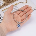 Pulsera de cadena de serpiente plateada con colgante ojo turco y pavé de cristales brillantes - Mal de Ojo Color Acero