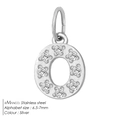 Silver stainless steel letter O pendant with cubic zirconia inlay 6.5-7mm charm - Letter O(ZP39269) / Steel