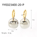18K gold plated hoop earrings with polished silver hollow metal spheres for women - Silver Two-Tone Ball Style (YYE023400-20-P)