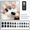 Press-on nail set in black and silver glitter with zebra print and sparkling rhinestones - Cool Black Silver Shimmer Zebra Large Rhinestone (D233)