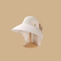 Beige UPF 50+ sun visor hat with wide brim, breathable mesh and elegant bow detail - Knitted Shawl Neck Protection Style / Off White