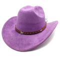Purple suede cowboy hat with brown leather star-studded band in a classic western style - M (56-58cm) / Purple