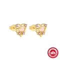 S925 sterling silver heart earrings with pink gemstone and star-shaped accents - Gold Heart Pink Gem (Gold#3) / 925 Silver