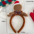 Pluche bruine peperkoekmannetje haarband met kerstmuts en een geruite strik - Schattige Gingerbread Man Hoofdband