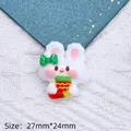 Cute resin Christmas bunny charm with red stocking for DIY crafts, size 27mm by 24mm - Rabbit / Christmas Rabbit-Rabbit