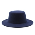 Navy blue flat top wool felt fedora hat for men and women on a white background - S / Navy Blue